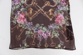 Dolce & Gabbana Schwarzes Schlüssel-T-Shirt mit Blumendruck und Seidenbluse