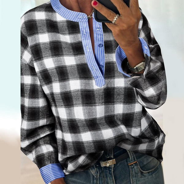 Winter Longsleeve Karo Shirt Schwarz Weiß mit blauem Akzent
