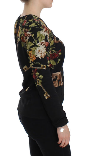 Dolce & Gabbana Schwarzes Seidenblusentop mit Blumendruck