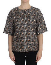 Dolce & Gabbana Graue Seidenbluse mit Goldschlüssel-Druck T-shirt