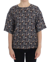 Dolce & Gabbana Graue Seidenbluse mit Goldschlüssel-Druck T-shirt