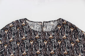 Dolce & Gabbana Graue Seidenbluse mit Goldschlüssel-Druck T-shirt