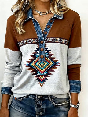 Kuscheliges Boho Wintershirt Damen mit Aztec Print Loose Fit