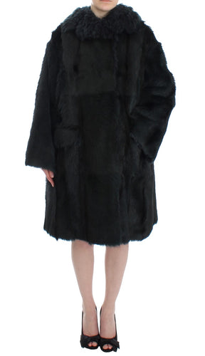 Dolce & Gabbana Schwarzer Ziegenpelz Shearling Lange Jacke Mantel