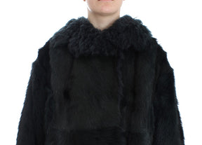 Dolce & Gabbana Schwarzer Ziegenpelz Shearling Lange Jacke Mantel