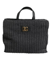 Dolce & Gabbana Schwarze, große, gestrickte Häkel-Schulter-Shopper DG Logo Tasche