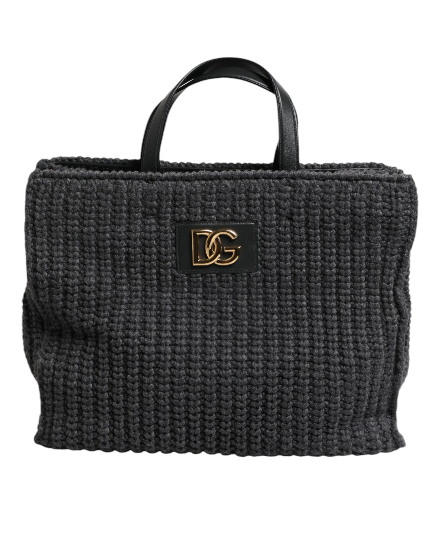 Dolce & Gabbana Schwarze, große, gestrickte Häkel-Schulter-Shopper DG Logo Tasche