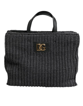 Dolce & Gabbana Schwarze, große, gestrickte Häkel-Schulter-Shopper DG Logo Tasche