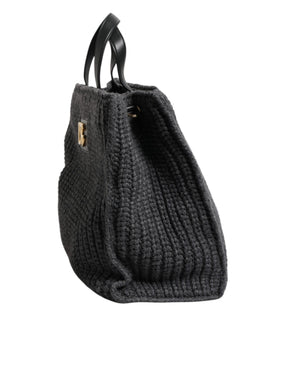 Dolce & Gabbana Schwarze, große, gestrickte Häkel-Schulter-Shopper DG Logo Tasche