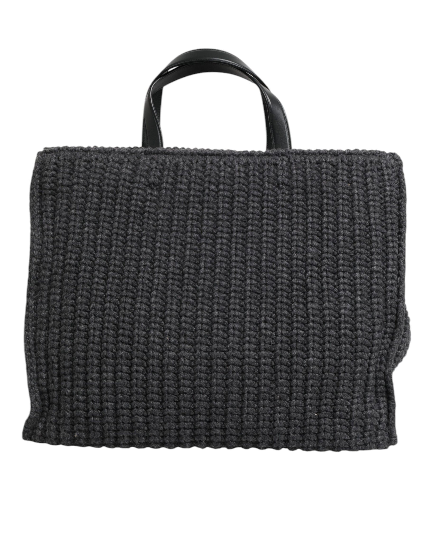 Dolce & Gabbana Schwarze, große, gestrickte Häkel-Schulter-Shopper DG Logo Tasche