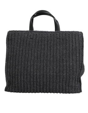 Dolce & Gabbana Schwarze, große, gestrickte Häkel-Schulter-Shopper DG Logo Tasche