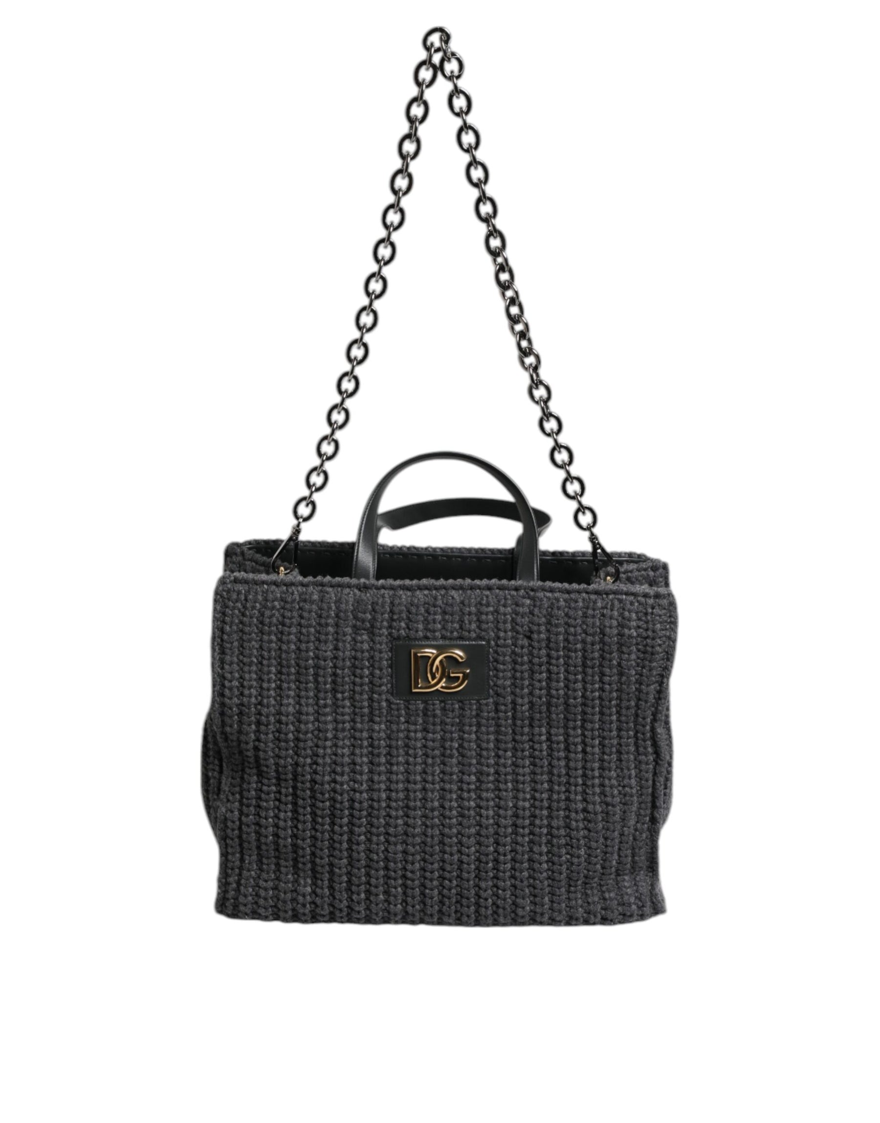 Dolce & Gabbana Schwarze, große, gestrickte Häkel-Schulter-Shopper DG Logo Tasche