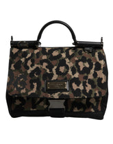 Dolce & Gabbana Braune Leopard Print Lacquard Nylon Sicily Tote Bag