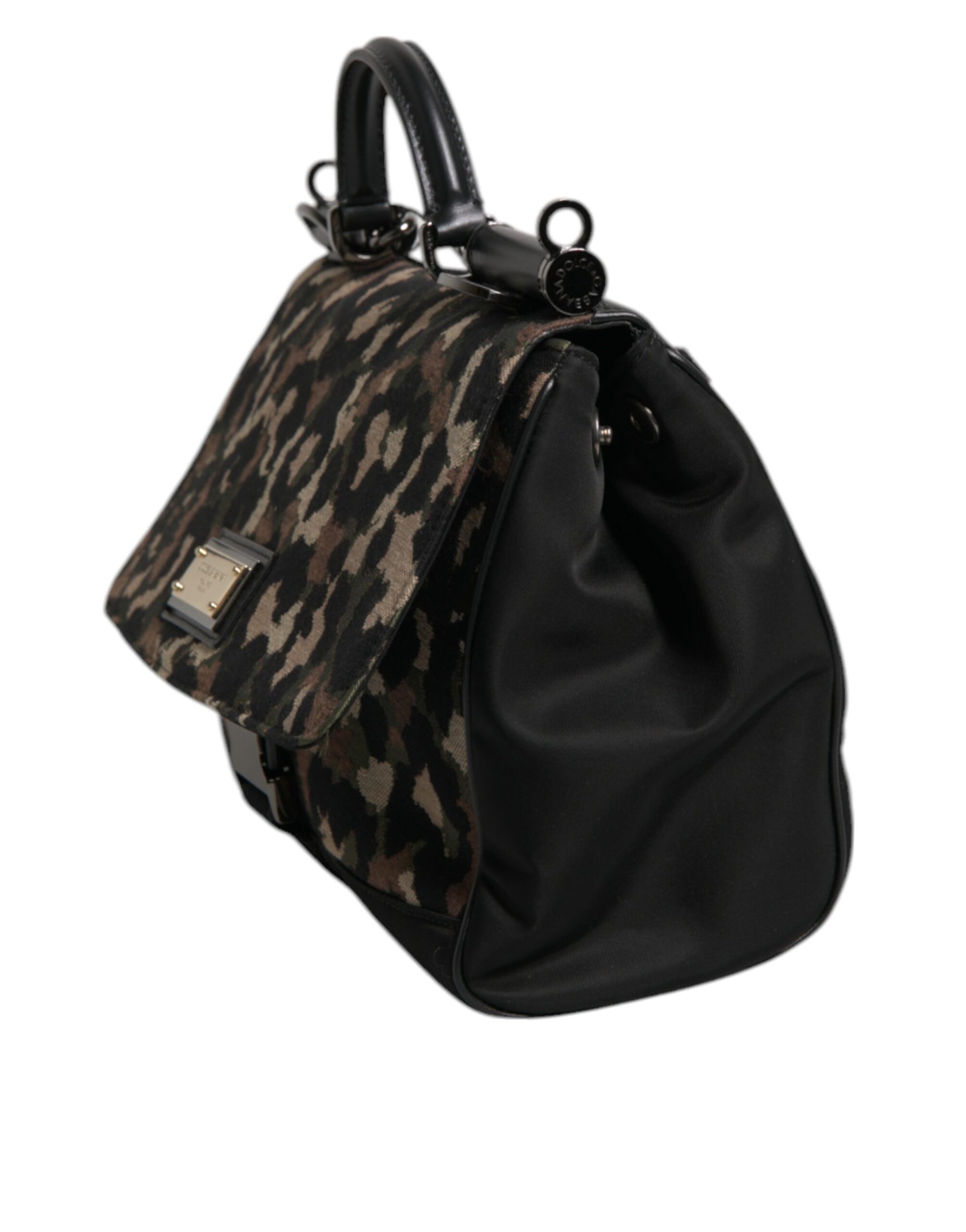 Dolce & Gabbana Braune Leopard Print Lacquard Nylon Sicily Tote Bag