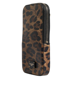 Dolce & Gabbana Braunes Leopardenmuster Dauphine Leder Brieftasche mit Reißverschluss
