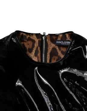 Dolce & Gabbana Schwarzes Lackleder Minikleid mit Puffärmeln
