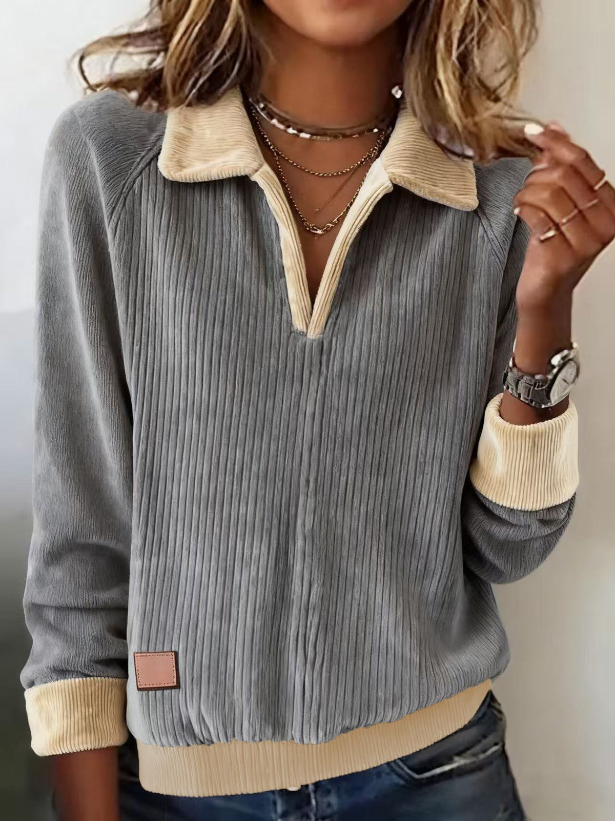 Winter Cord Sweatshirt Damen Grau – Warm, Stylisch, Kuschelig