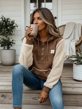 Kuscheliger Winter Hoodie Braun mit Teddyärmeln Damen