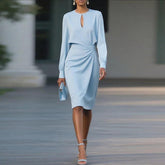Herbstliches Eleganz-Highlight: Blaues Midi-Kleid mit Langarm