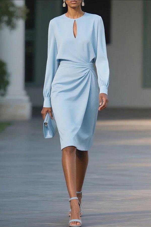 Herbstliches Eleganz-Highlight: Blaues Midi-Kleid mit Langarm