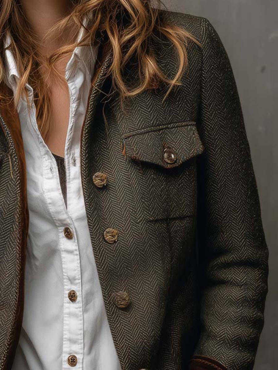 Elegante olivgrüne Winterjacke Damen tailliert smart-casual