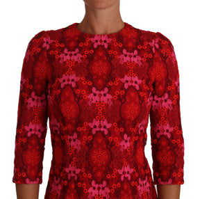 Dolce & Gabbana Floral gehäkeltes Spitzenkleid in Rot-Rosa