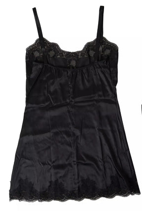 Dolce & Gabbana Schwarze Spitze Seide Nachtwäsche Camisole Top Unterwäsche
