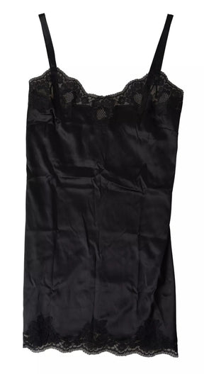Dolce & Gabbana Schwarze Spitze Seide Nachtwäsche Camisole Top Unterwäsche