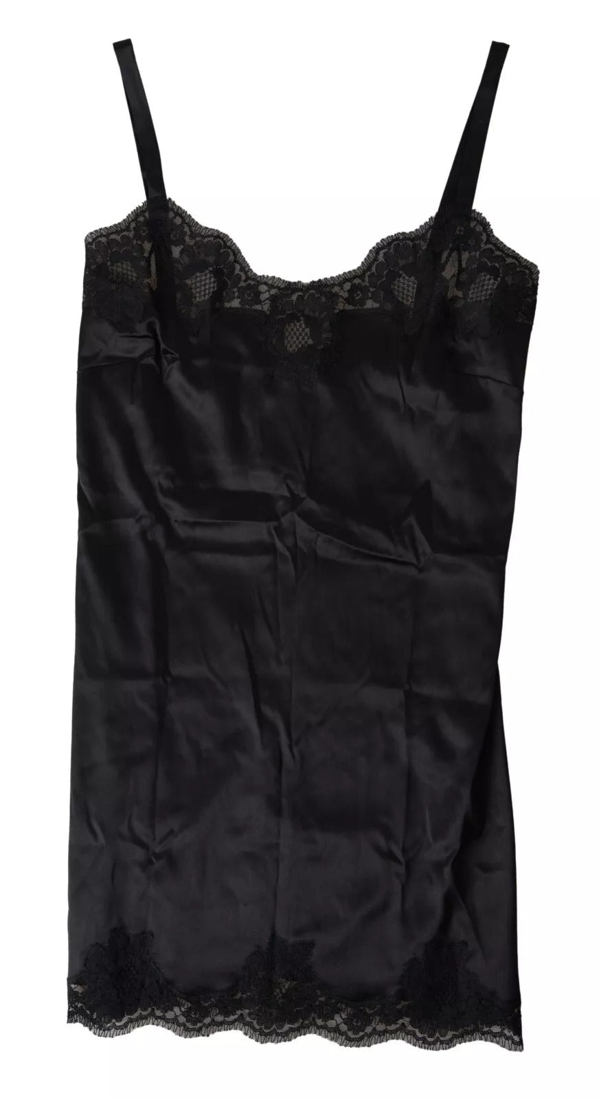 Dolce & Gabbana Schwarze Spitze Seide Nachtwäsche Camisole Top Unterwäsche