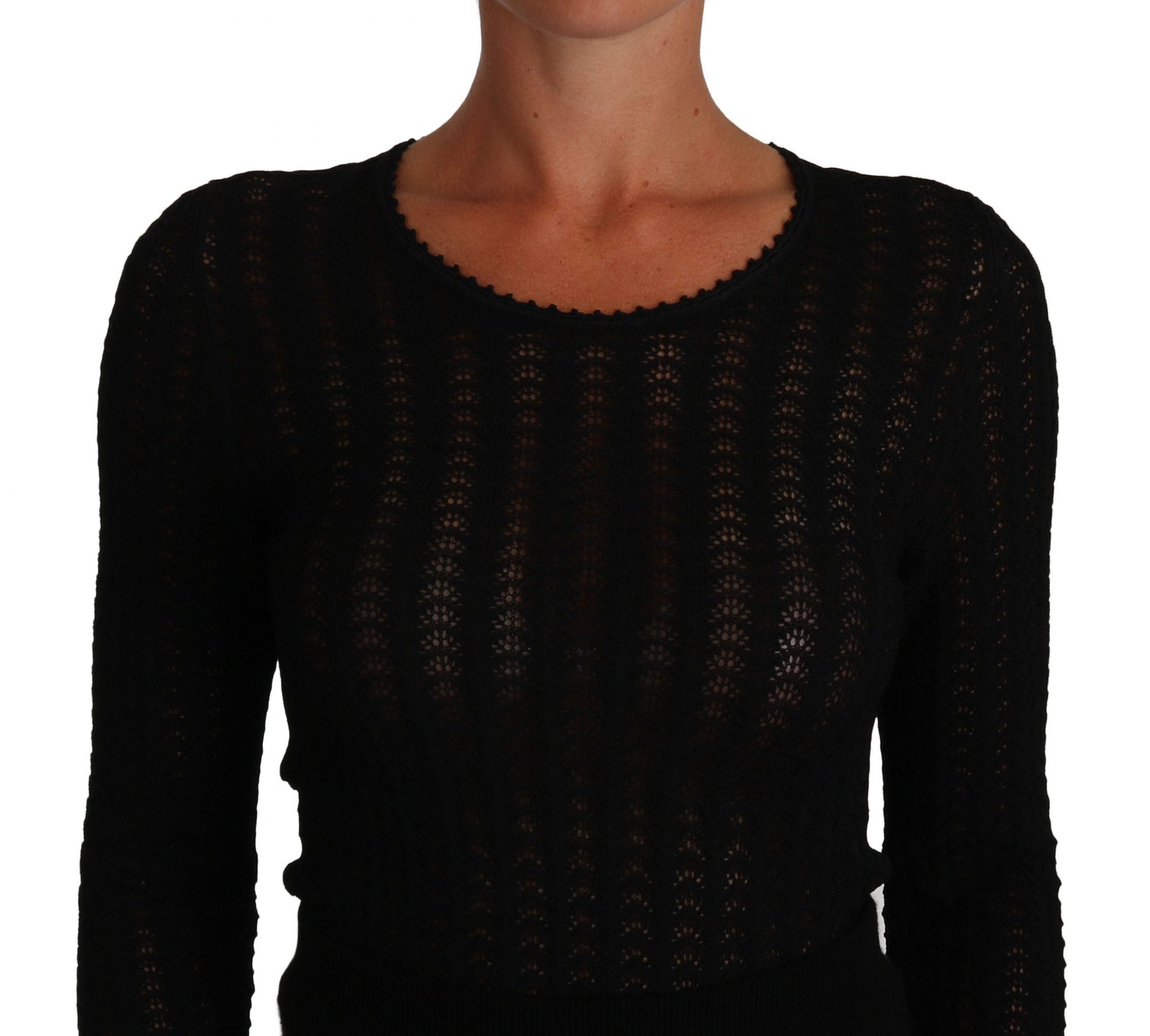 Dolce & Gabbana Schwarzes Kleid mit langen Ärmeln aus gestrickter Wolle