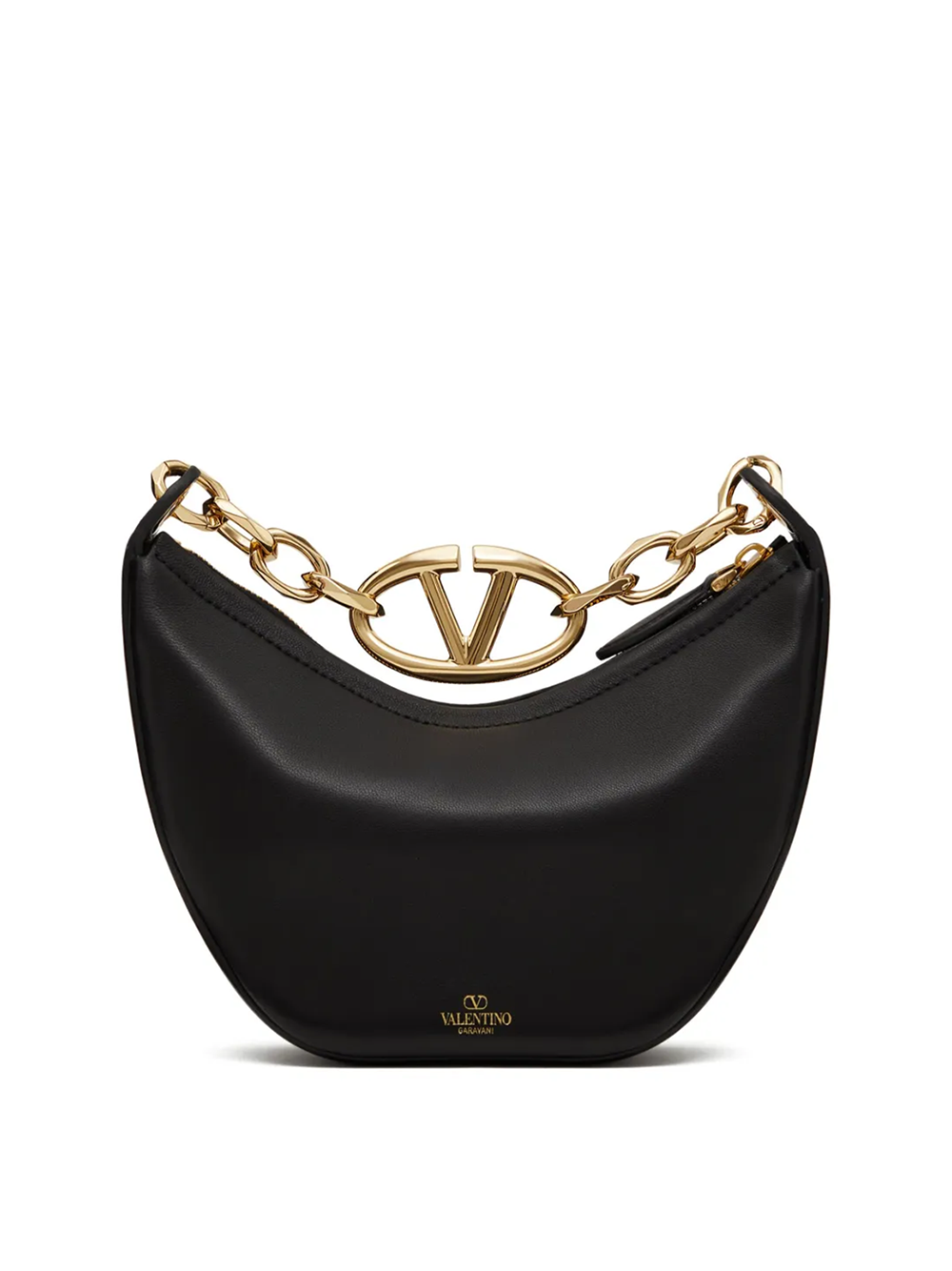 Valentino Garavani Schwarzes Leder Mini Hobo Vlogo Umhängetasche