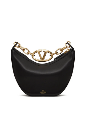 Valentino Garavani Schwarzes Leder Mini Hobo Vlogo Umhängetasche