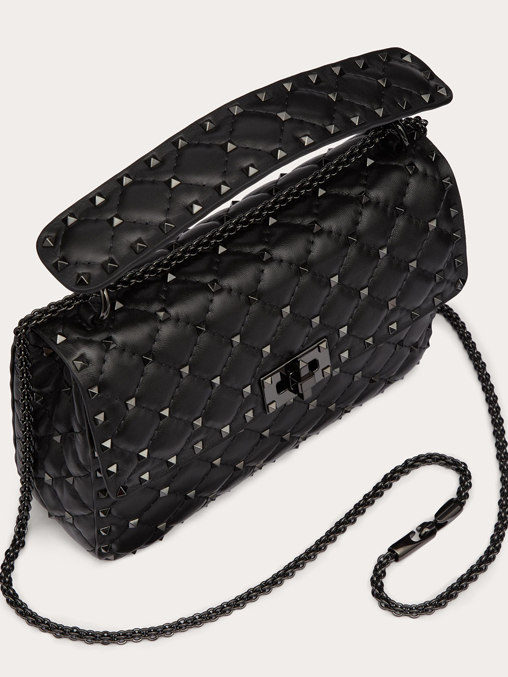 Valentino Garavani Schwarze Nappaleder Medium Rockstudt Spike Tasche