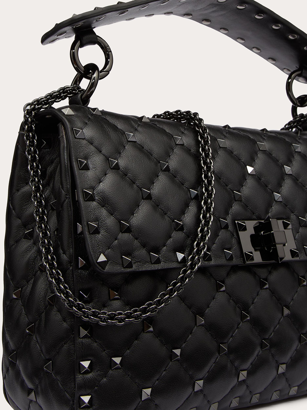 Valentino Garavani Schwarze Nappaleder Medium Rockstudt Spike Tasche