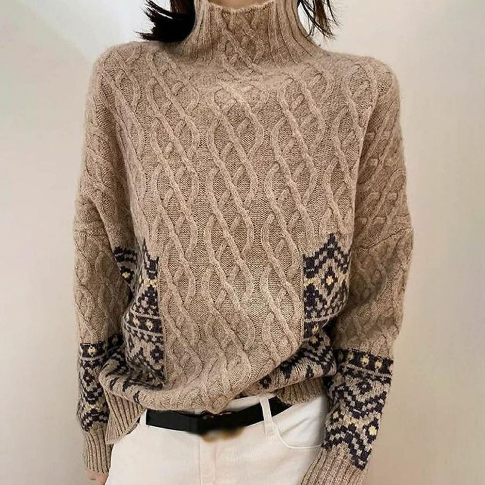 Herbstlicher High Neck Cable-Knit Sweater - Stylisch, Gemütlich & Einzigartig