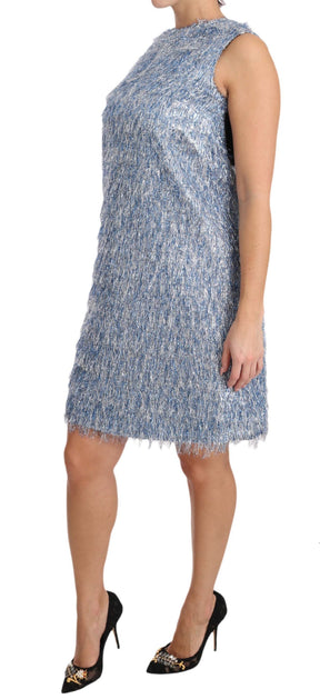 Dolce & Gabbana Hellblaues Fransen-Shift-Kleid