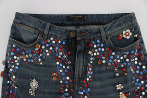 Dolce & Gabbana Crystal Roses Herz verschönert Jeans