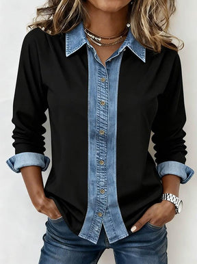 Winter Denim Longsleeve Shirt Schwarz Blau Figurbetont