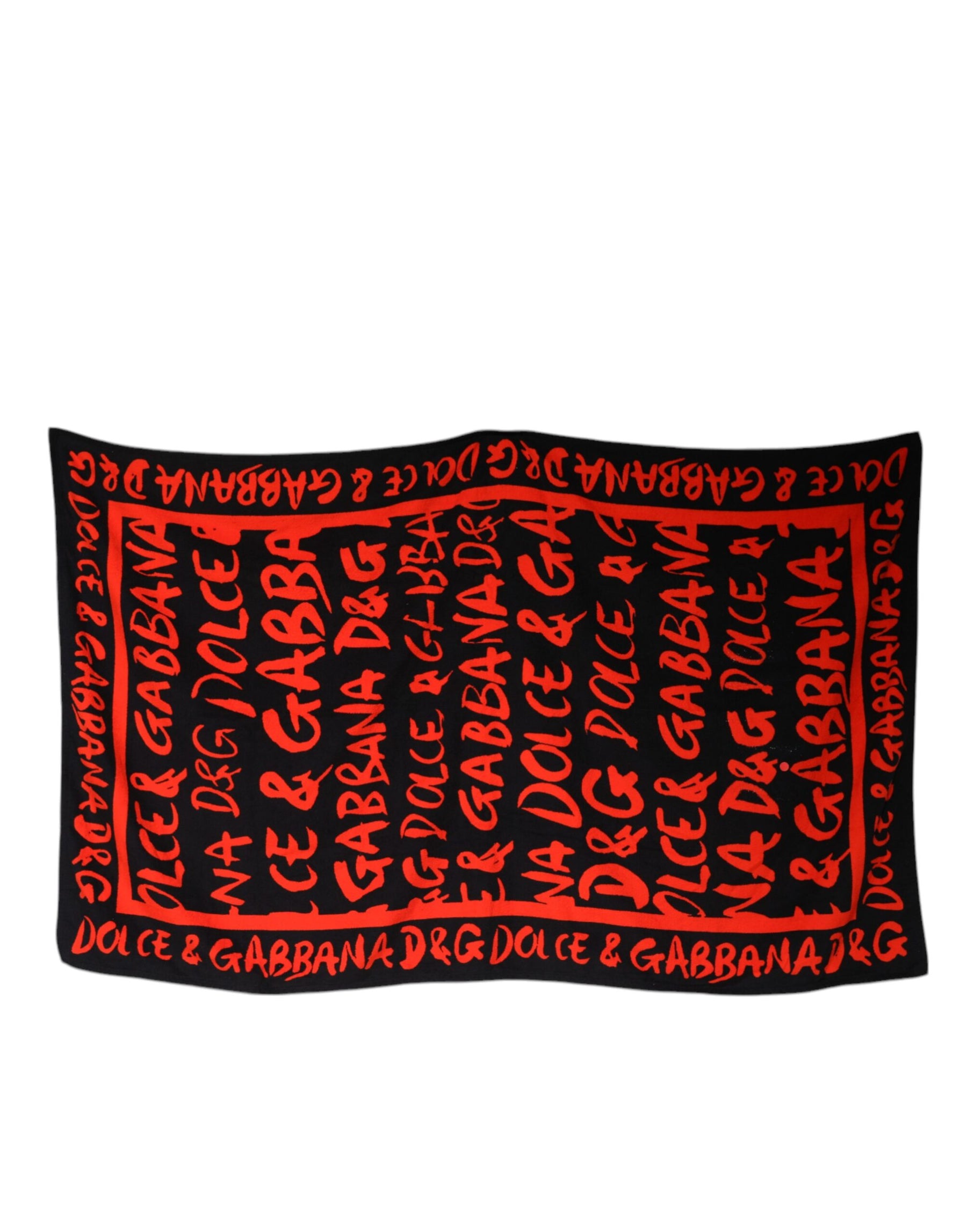 Dolce & Gabbana Schwarz-Rot Logo Print Baumwolle Strandtuch