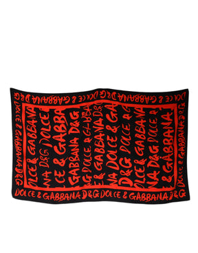 Dolce & Gabbana Schwarz-Rot Logo Print Baumwolle Strandtuch