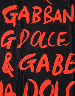 Dolce & Gabbana Schwarz-Rot Logo Print Baumwolle Strandtuch