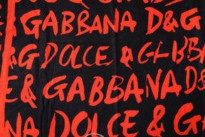 Dolce & Gabbana Schwarz-Rot Logo Print Baumwolle Strandtuch