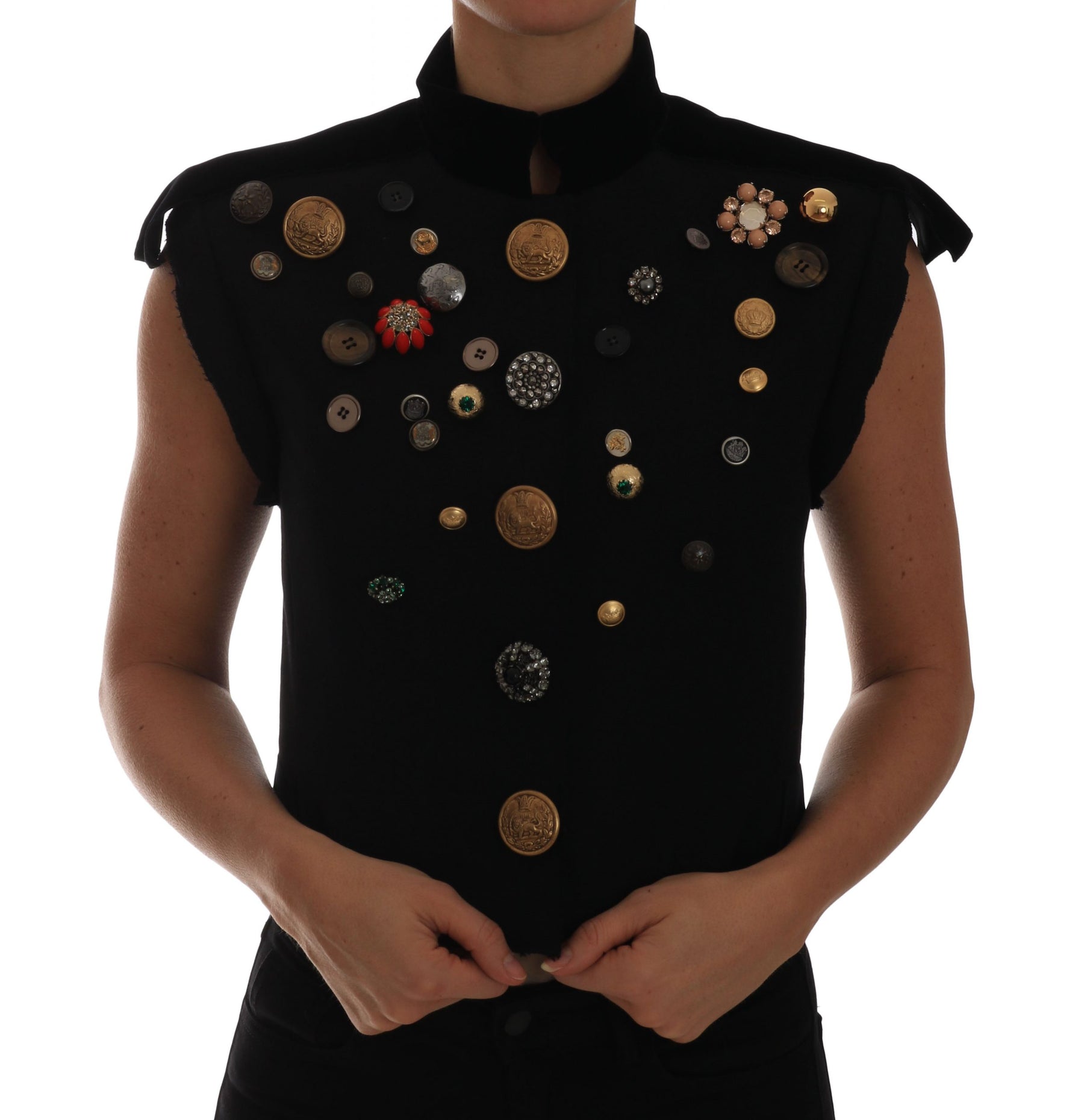 Dolce & Gabbana Schwarze verschnörkelte Militärjacke mit Blumenmuster Weste