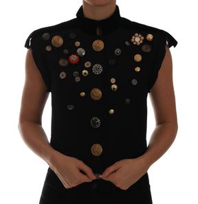 Dolce & Gabbana Schwarze verschnörkelte Militärjacke mit Blumenmuster Weste