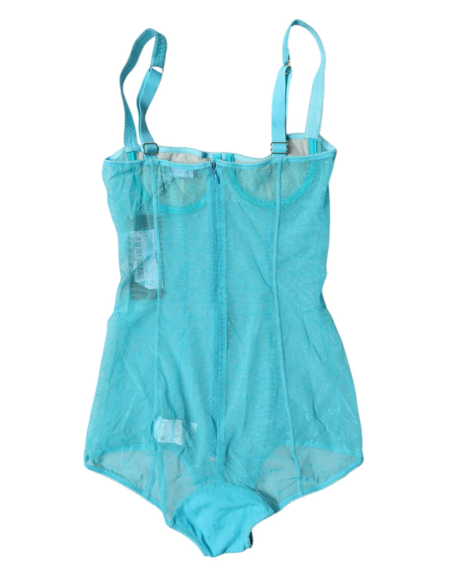 Dolce & Gabbana Blauer Tüll-Balconette-BH Bodysuit Unterwäsche