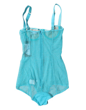 Dolce & Gabbana Blauer Tüll-Balconette-BH Bodysuit Unterwäsche
