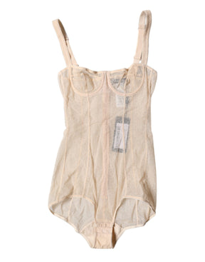Dolce & Gabbana Beige Tüll Balconette BH Bodysuit Unterwäsche