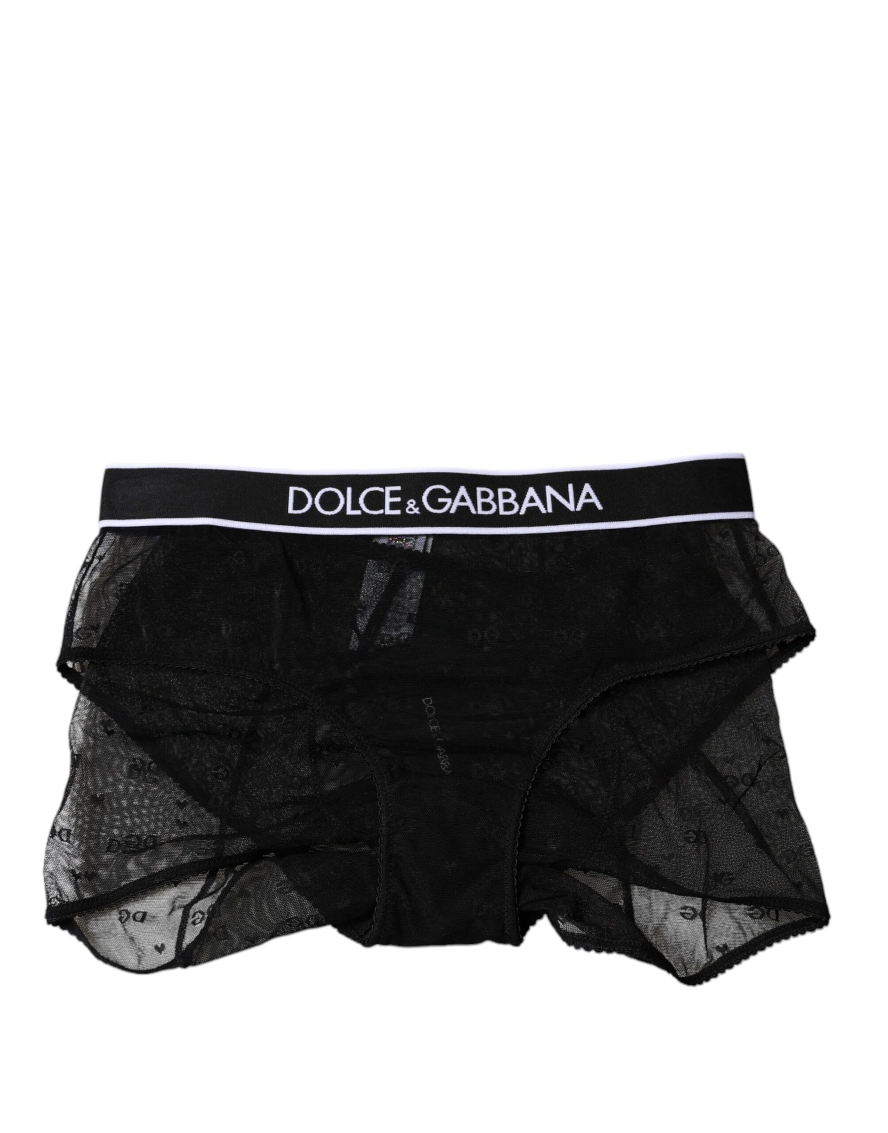 Dolce & Gabbana Schwarzer Tüll Nylon mittlere Taille Panty Unterwäsche