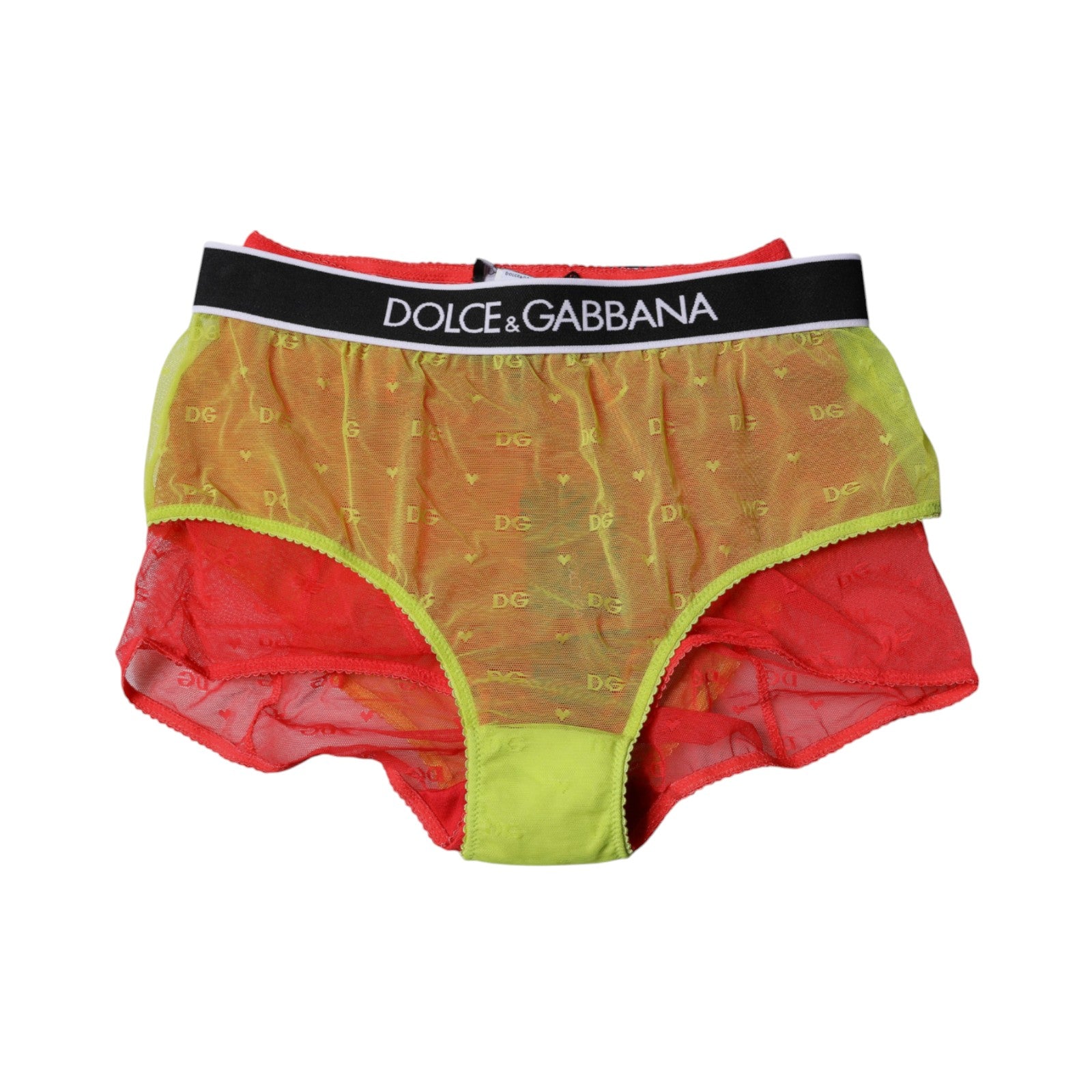 Dolce & Gabbana Rot Gelb Tüll Mid Taille Panty Unterwäsche