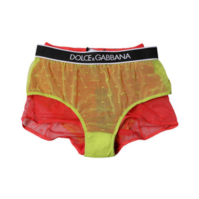 Dolce & Gabbana Rot Gelb Tüll Mid Taille Panty Unterwäsche